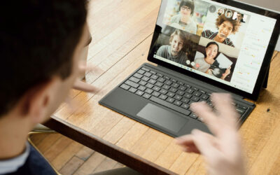 Virtual meeting - computer screen shows 4 individuals