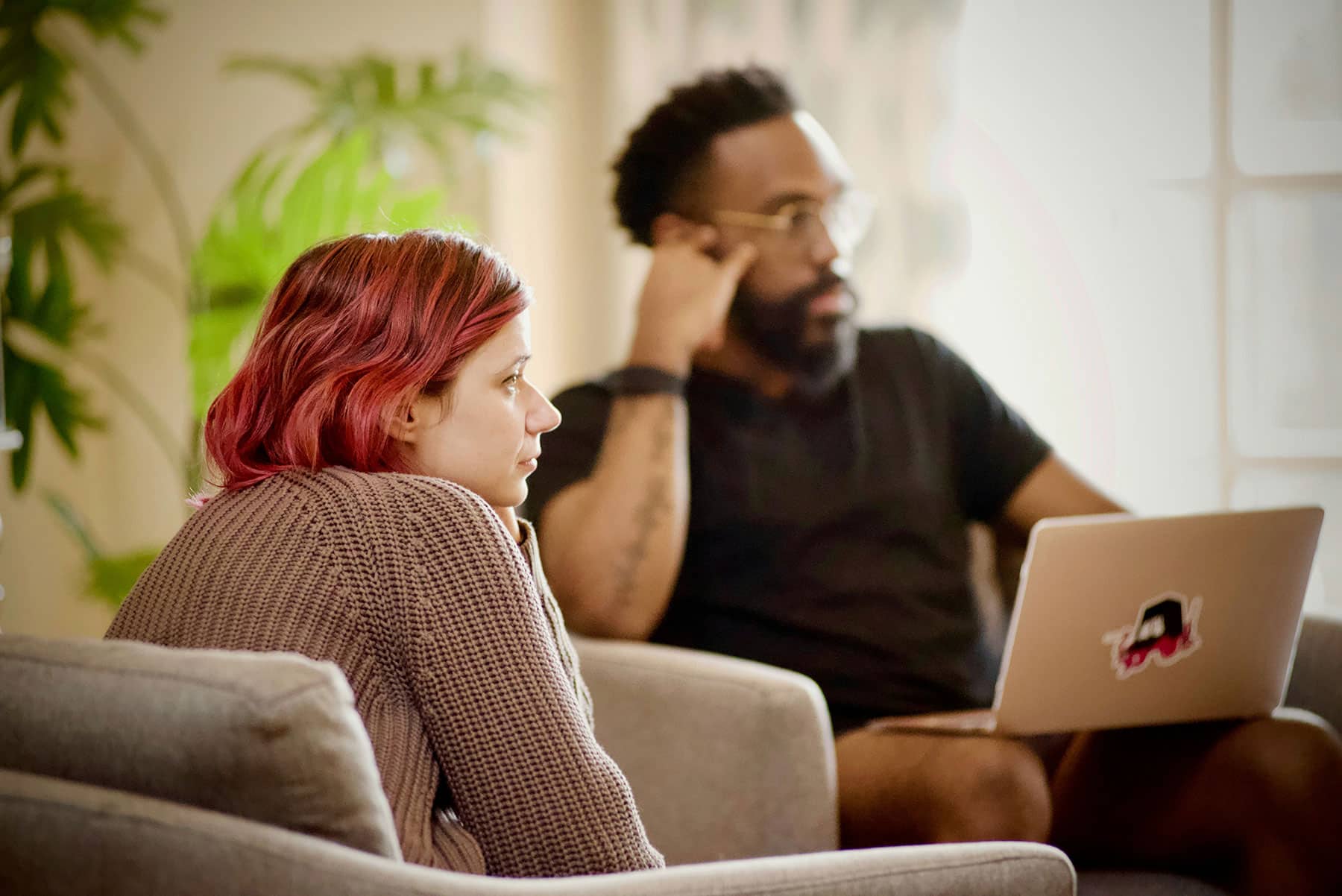 Employees listening during a meeting.